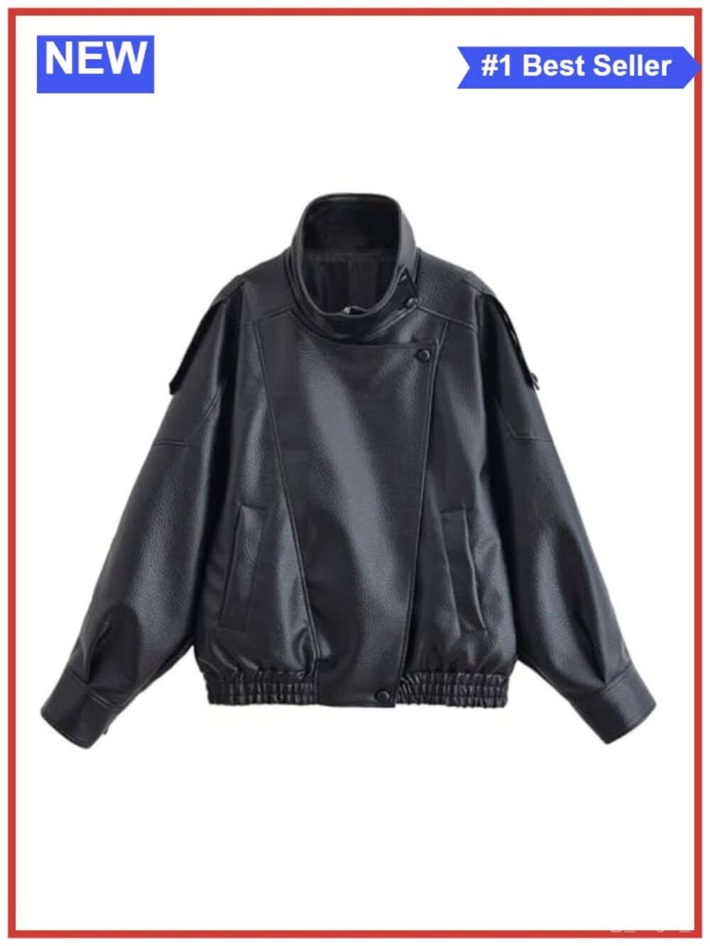 Oversized Faux Leather Jacket High Collar Zip Up Moto Coat